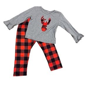 Red & Black Buffalo Plaid Deer Appliqué Set Size 5/6 Girls